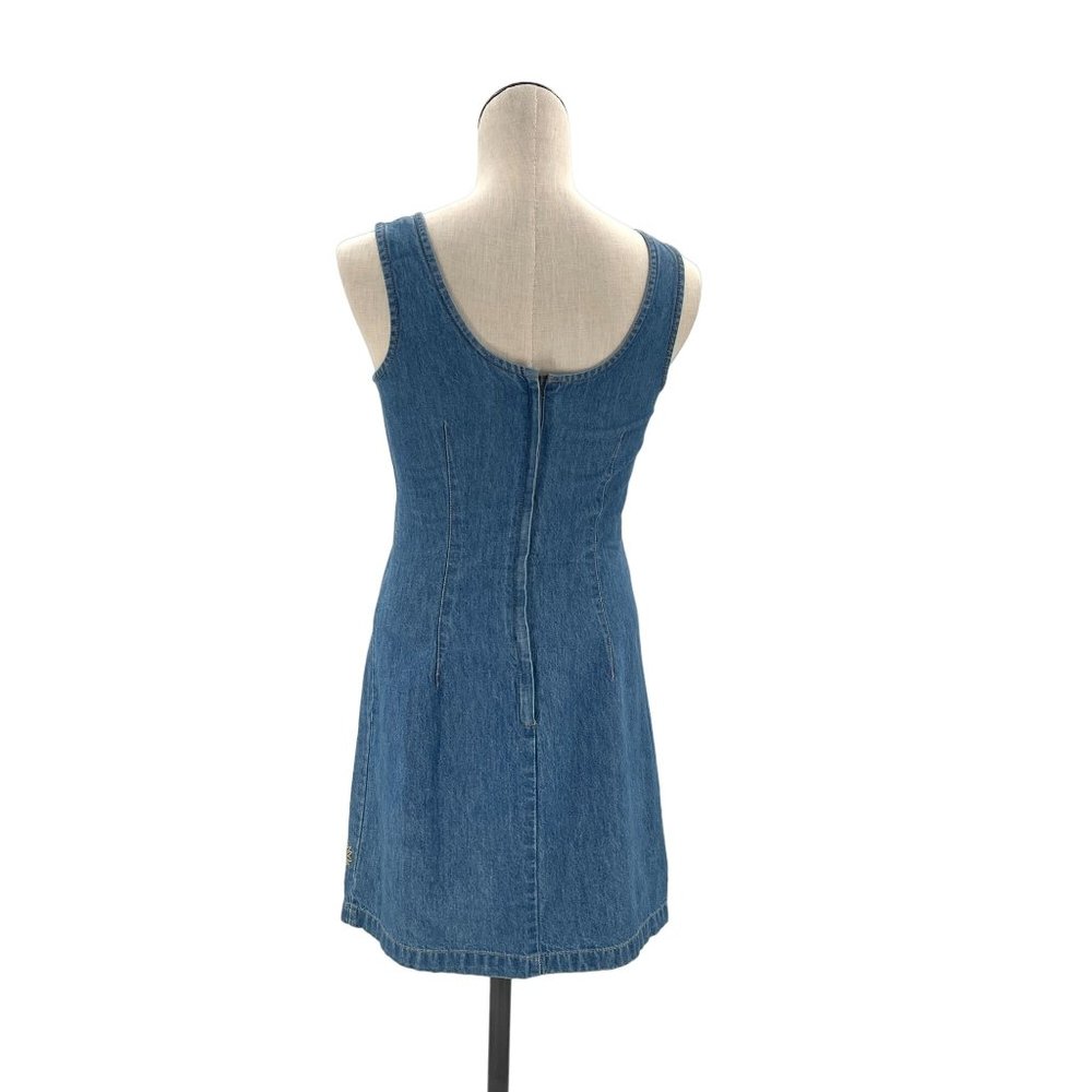 90s Denim Floral Embroidered Mini-Dress Small - Picture 8 of 9